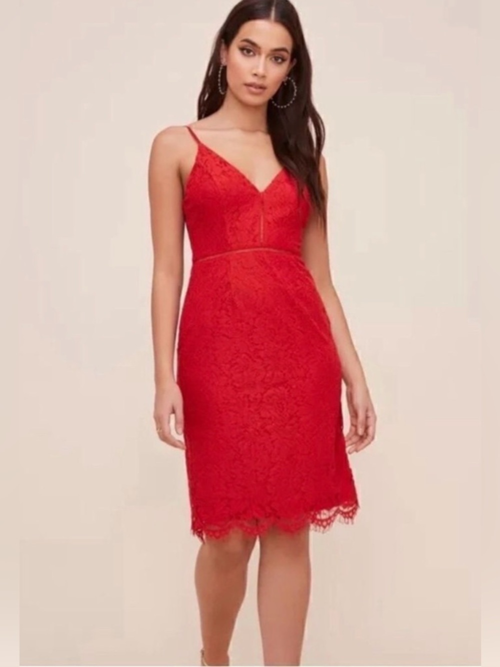 ASTR Red Lace V-Neck Spaghetti Strap Dress - XS